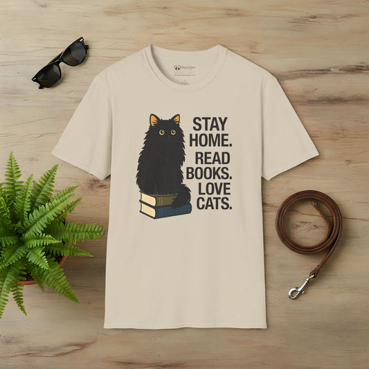 Stay Home Read Books Love Cats T-Shirt