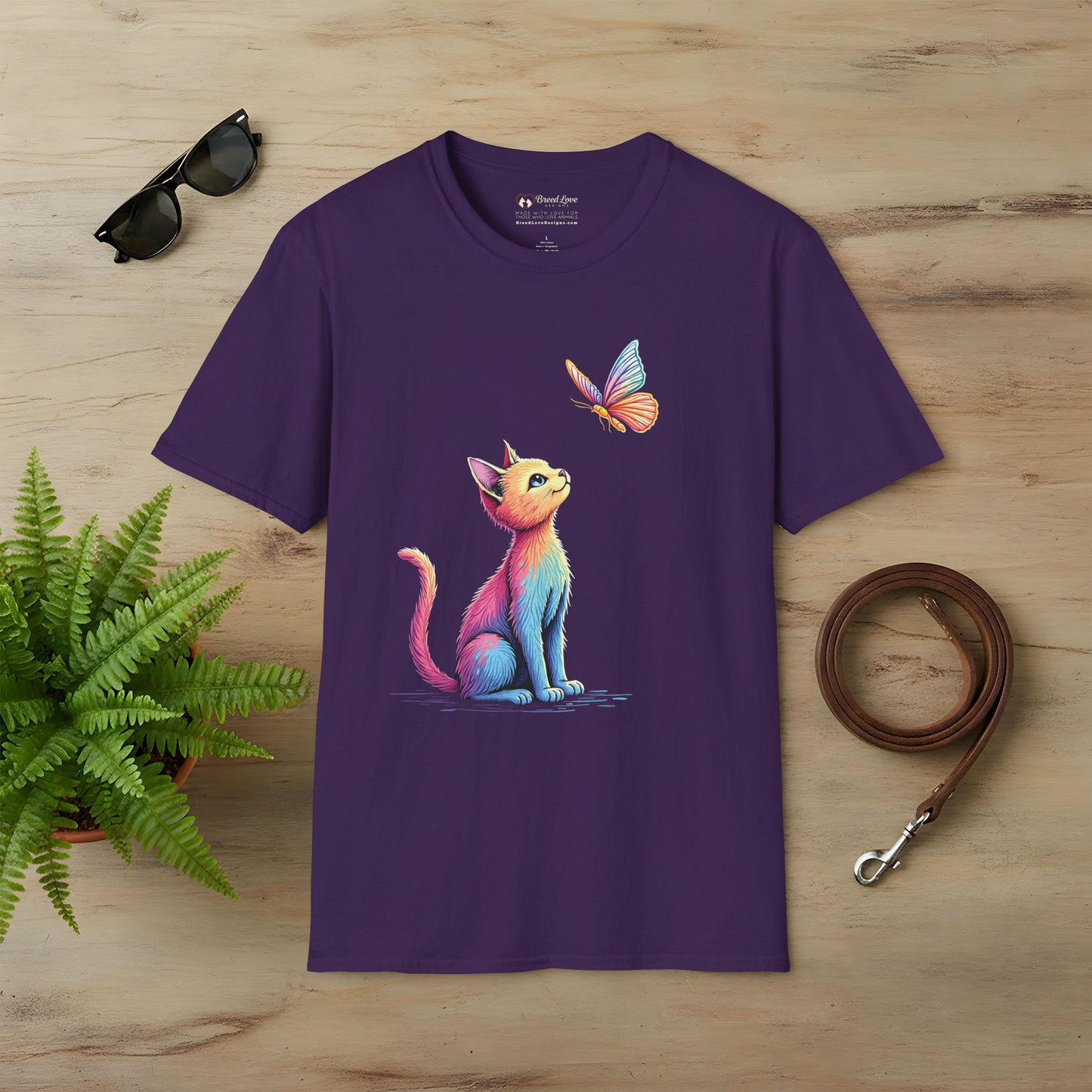 Colorful Cat and Butterfly T-Shirt