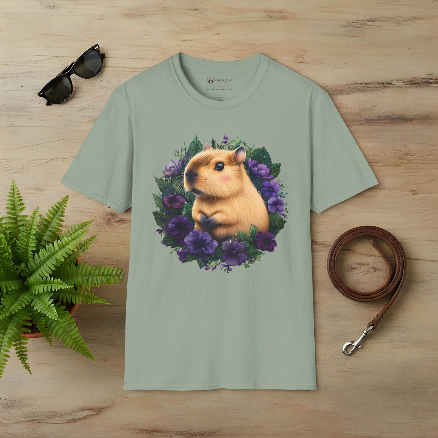 Capybara with Purple Flowers T-Shirt