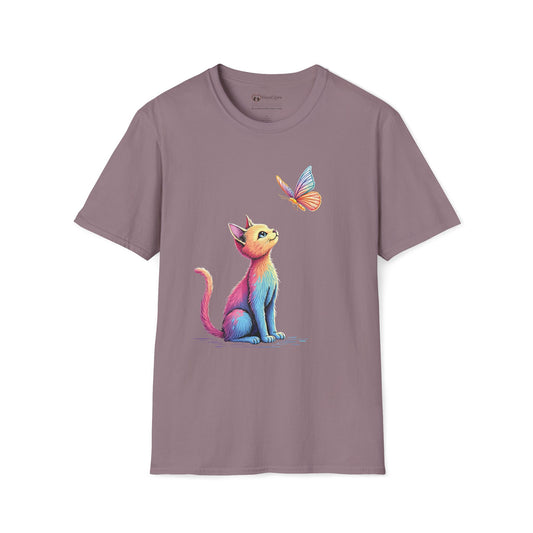 Colorful Cat and Butterfly T-Shirt
