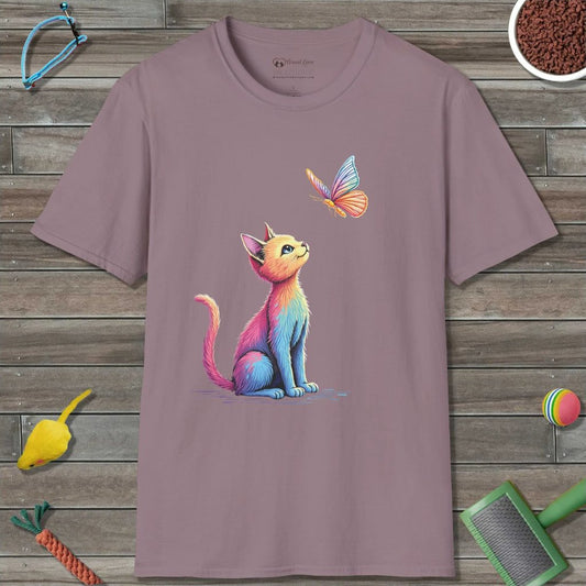 Colorful Cat and Butterfly T-Shirt