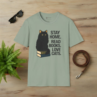 Stay Home Read Books Love Cats T-Shirt