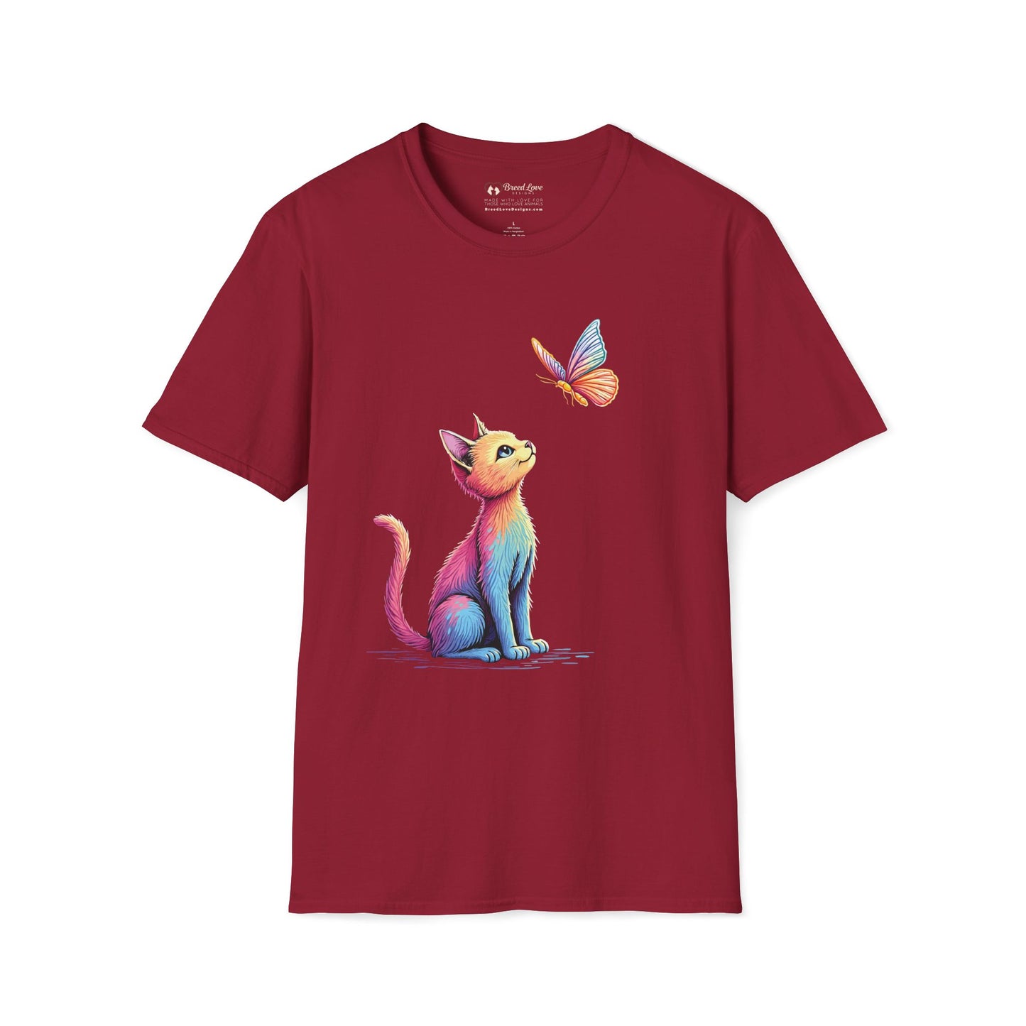 Colorful Cat and Butterfly T-Shirt