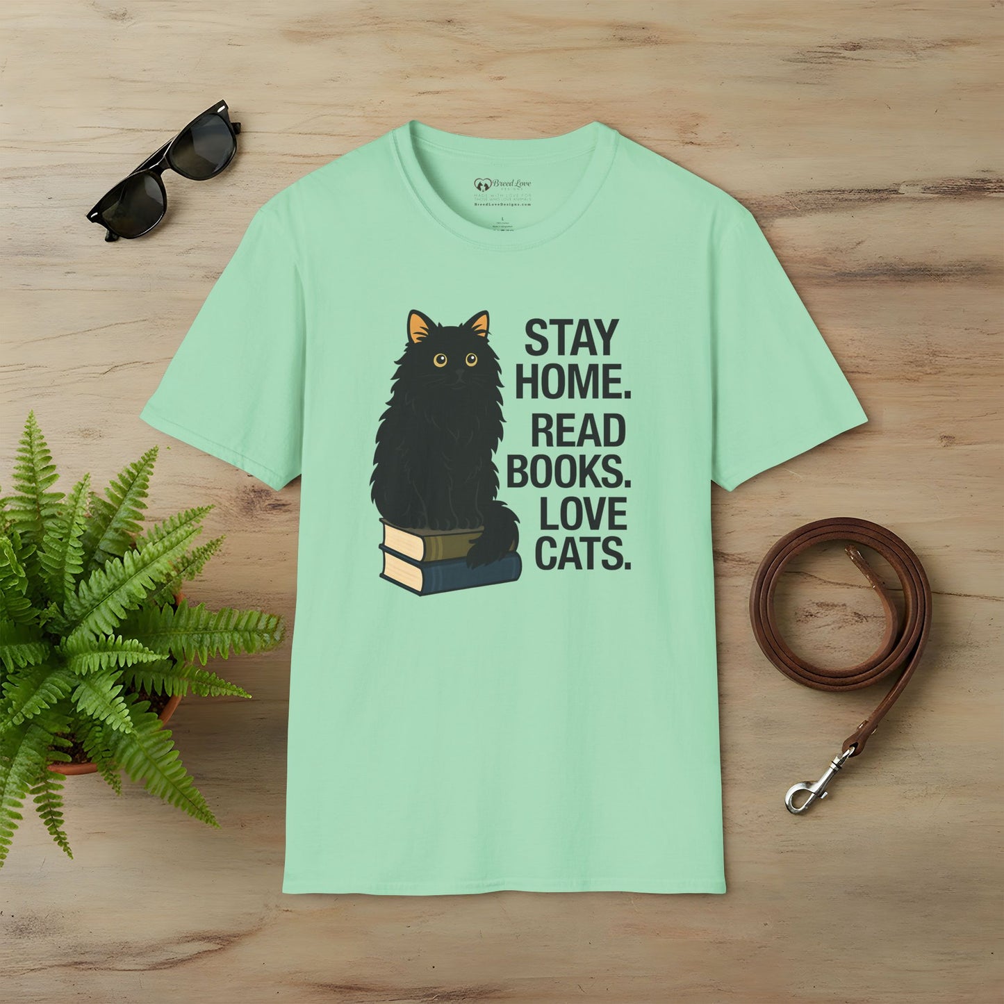 Stay Home Read Books Love Cats T-Shirt