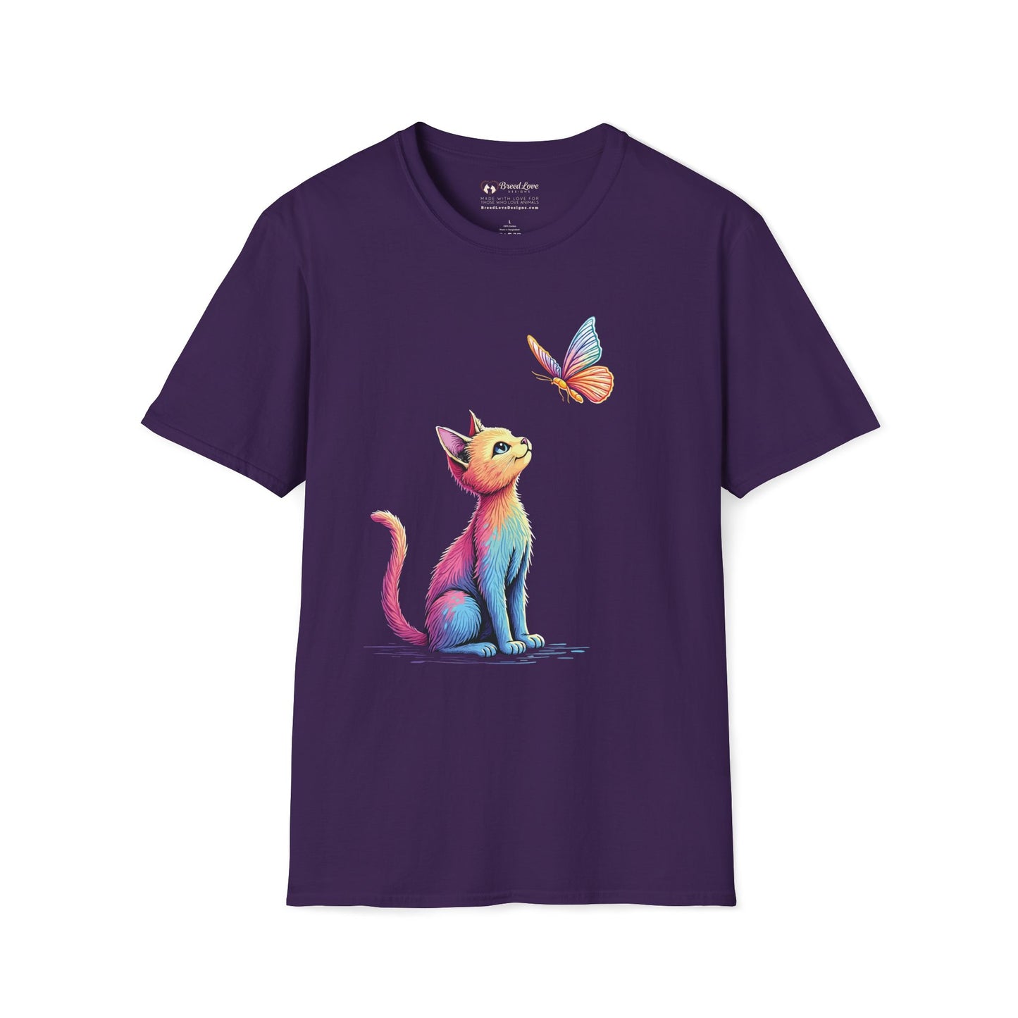 Colorful Cat and Butterfly T-Shirt