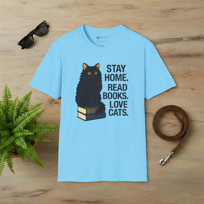 Stay Home Read Books Love Cats T-Shirt