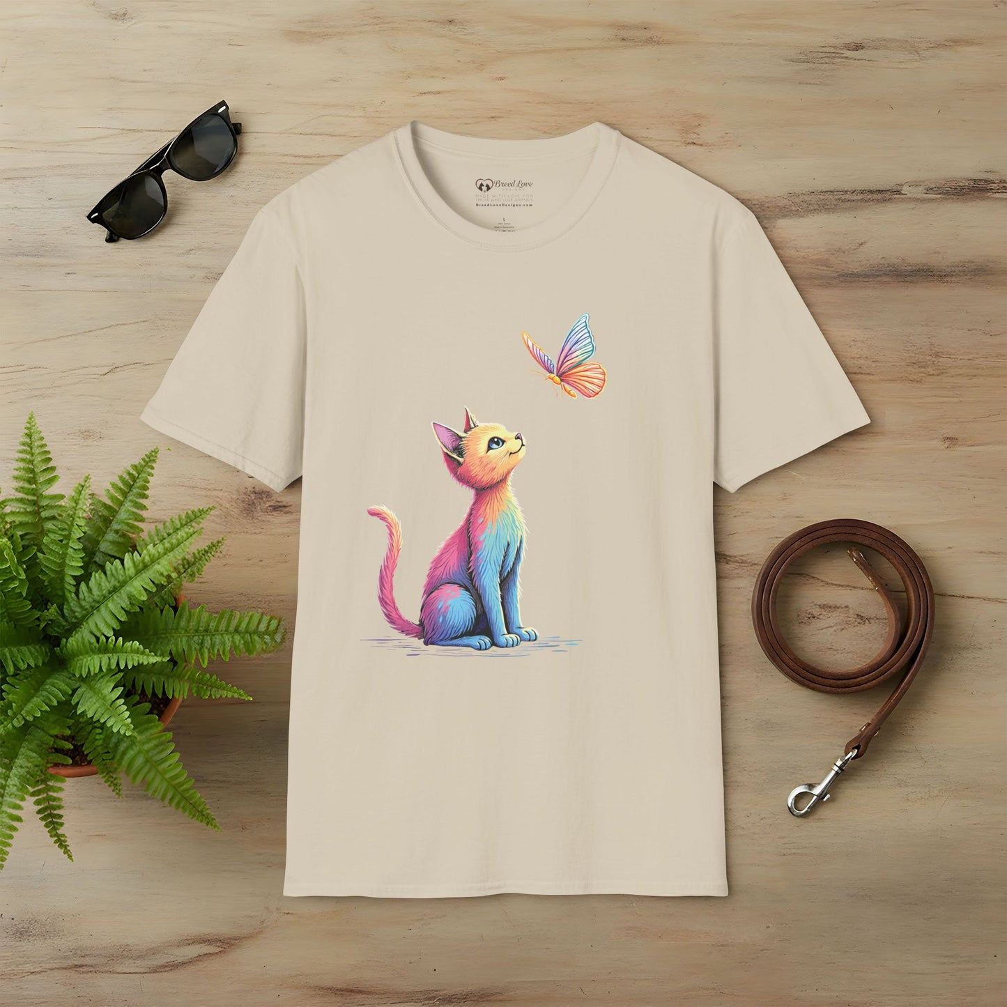 Colorful Cat and Butterfly T-Shirt
