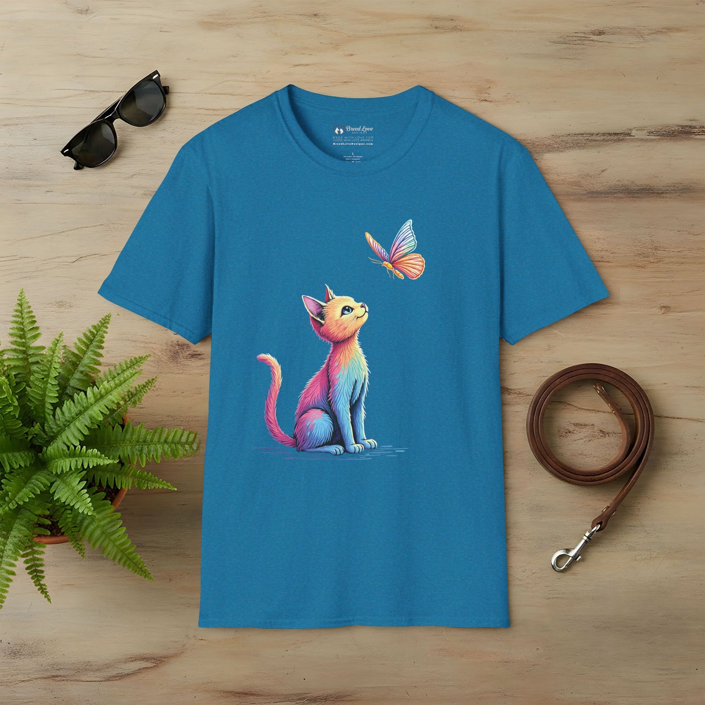 Colorful Cat and Butterfly T-Shirt