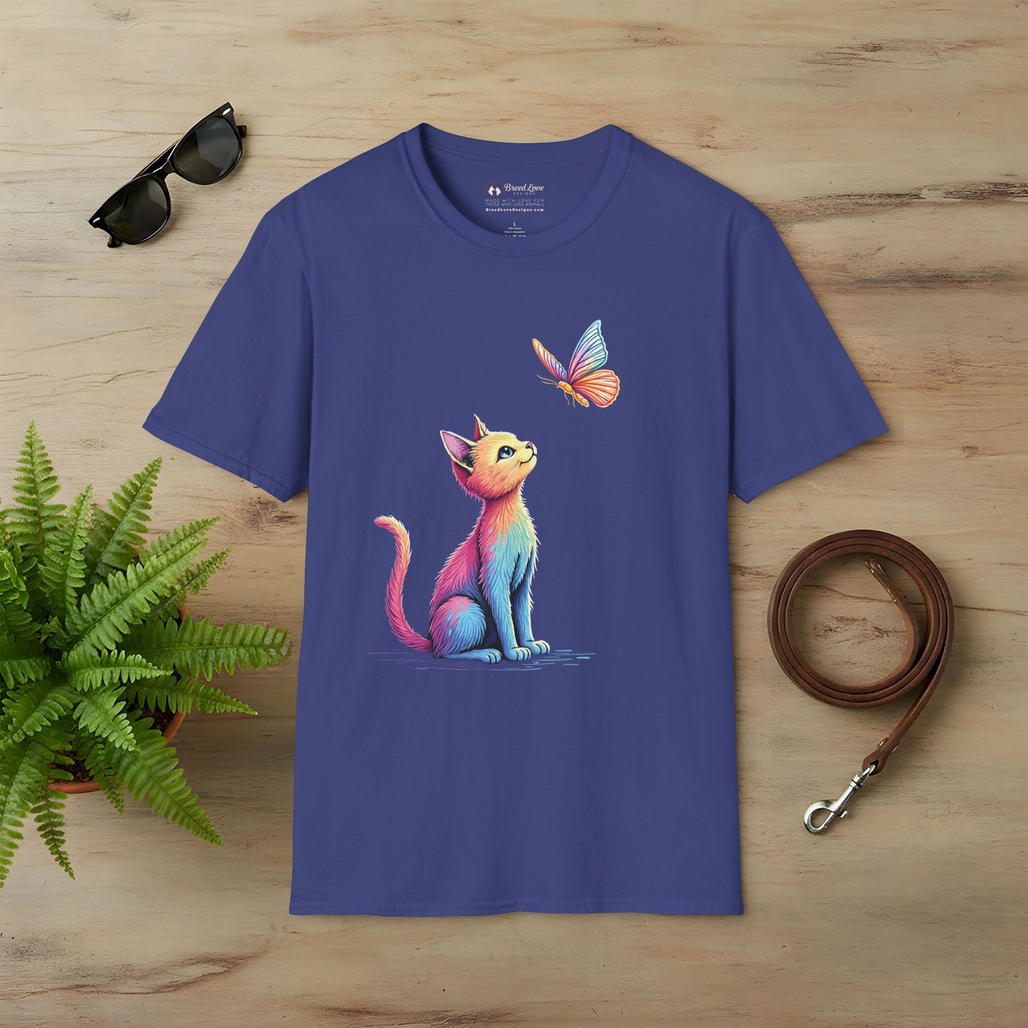 Colorful Cat and Butterfly T-Shirt