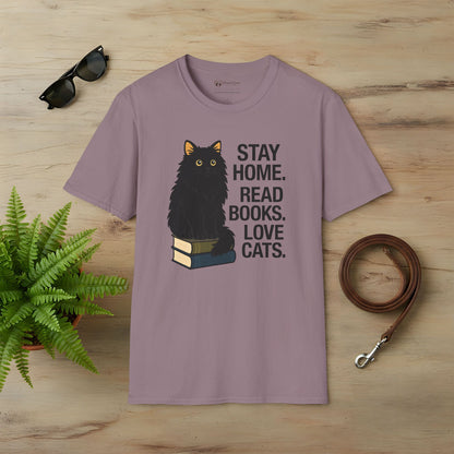Stay Home Read Books Love Cats T-Shirt