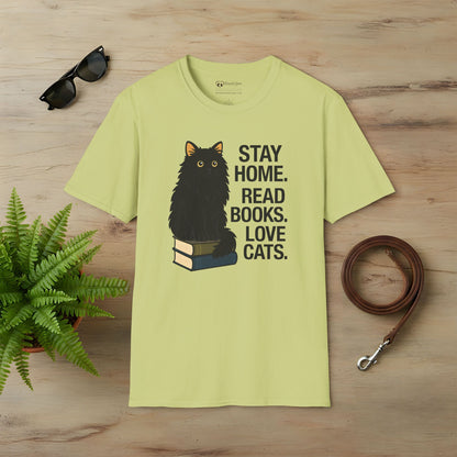 Stay Home Read Books Love Cats T-Shirt