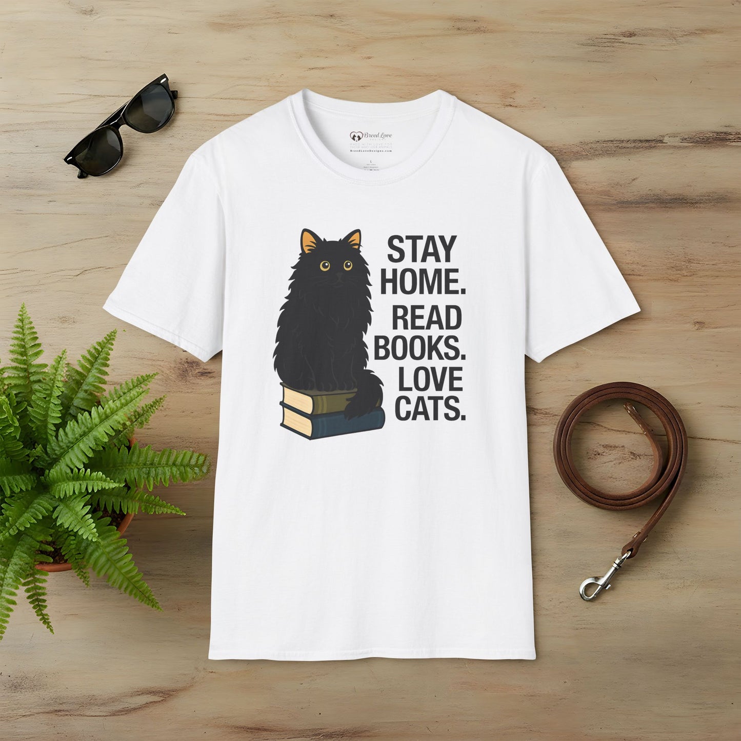 Stay Home Read Books Love Cats T-Shirt