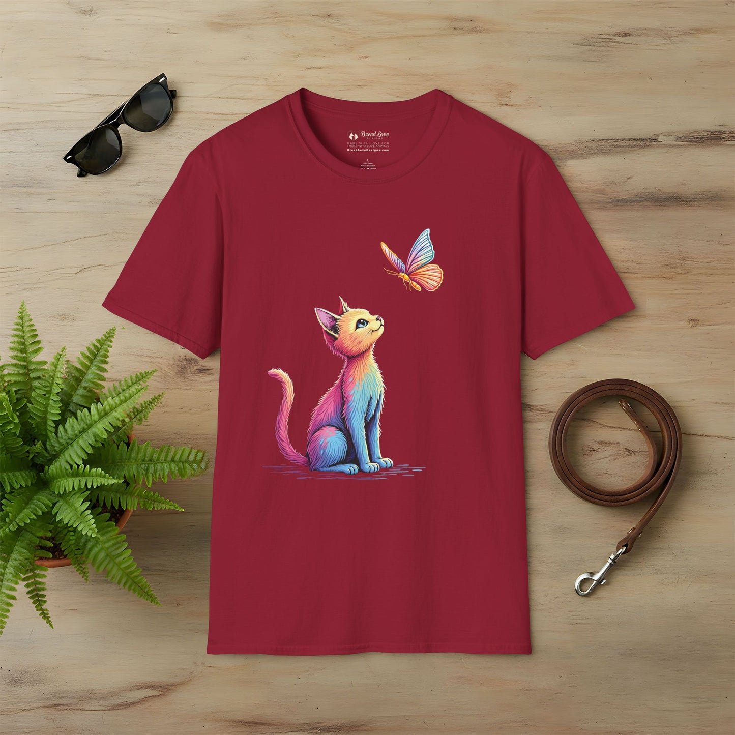 Colorful Cat and Butterfly T-Shirt