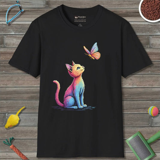 Colorful Cat and Butterfly T-Shirt