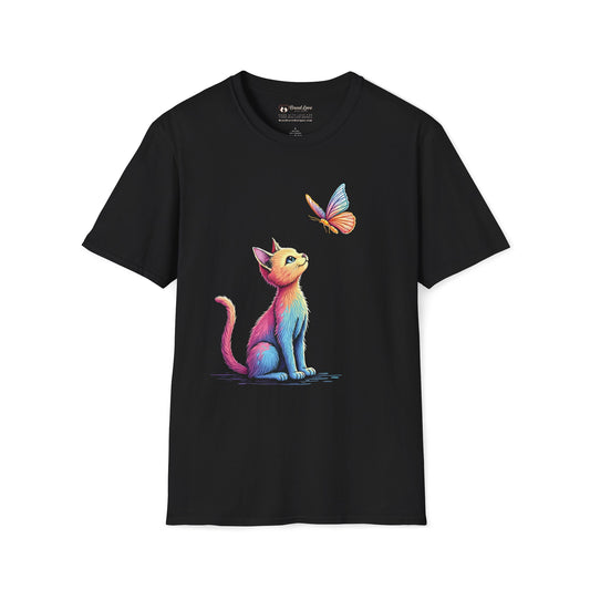 Colorful Cat and Butterfly T-Shirt
