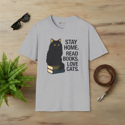 Stay Home Read Books Love Cats T-Shirt