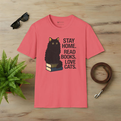 Stay Home Read Books Love Cats T-Shirt